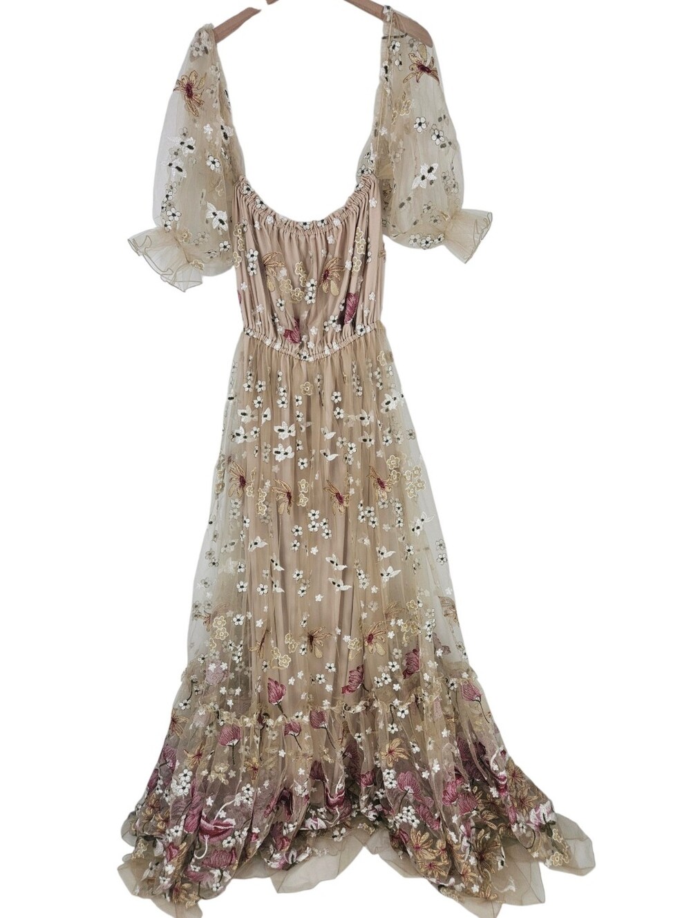 Zebu Be You Spring Meadow Blush Floral Applique Maternity Tulle Boho Gown Dress - Picture 2 of 13